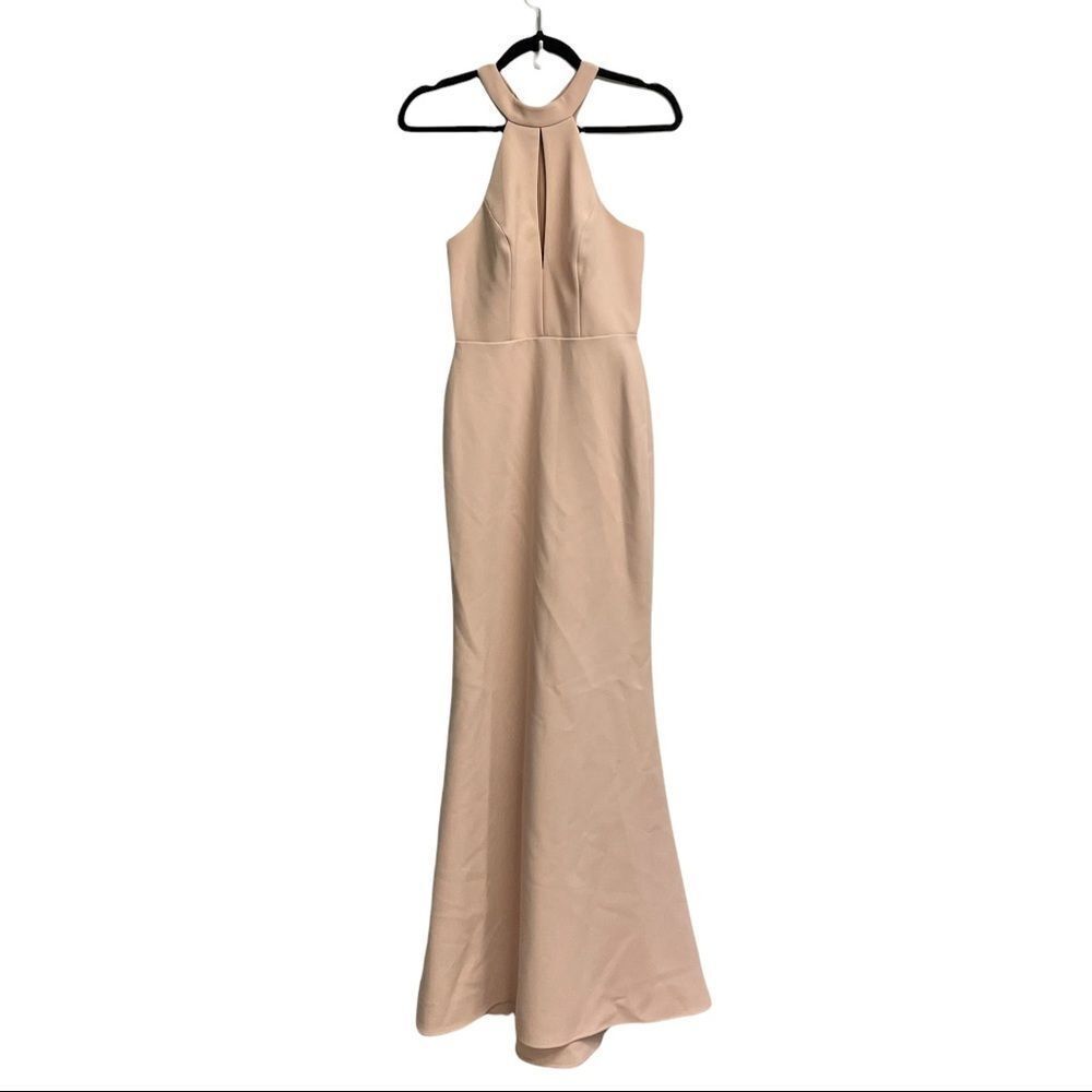 BCBGMAXAZRIA Sleeveless Keyhole Halter Maxi Evening Dress Open Back Bare Pink 4